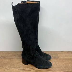 Corso Como Black Suede Leather Heeled Boots Knee High Size 7M Loval Classic